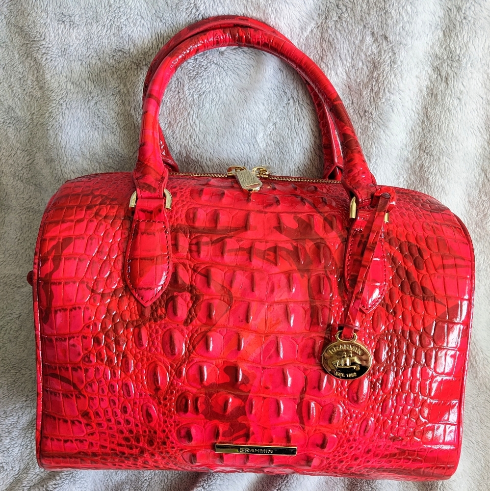 Brahmin STACY Satchel Crossbody Bag Red Flare Melbourne Croc Embossed Leather